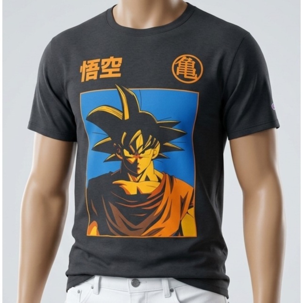 Champion DBZ Goku Graphic Tee Shirt Medium Black Anime Streetwear Kame Kanji Men